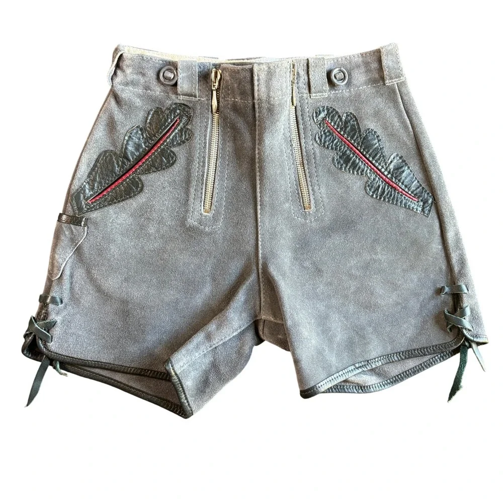 VTG 1970's Gray Suede Lenderhosen Shorts 22
